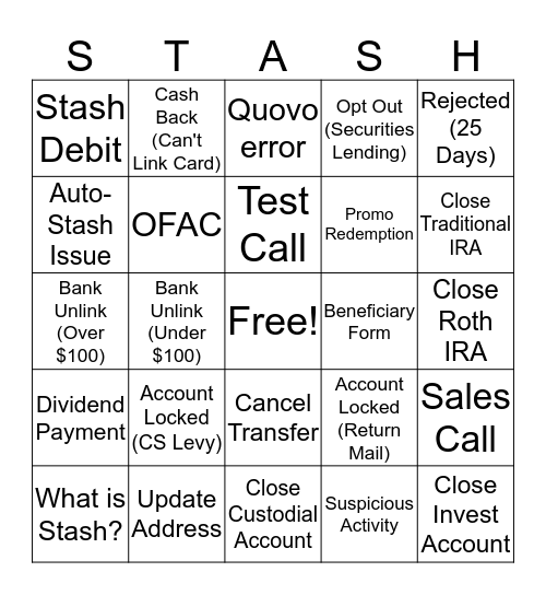 Stash Bingo Card