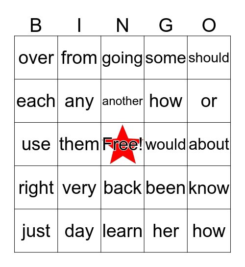 Sight Word Bingo!! Bingo Card