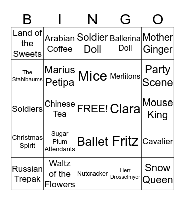 Nutcracker Bingo Card