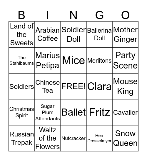 Nutcracker Bingo Card