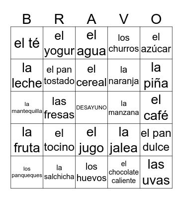 El DESAYUNO - Breakfast Bingo Card