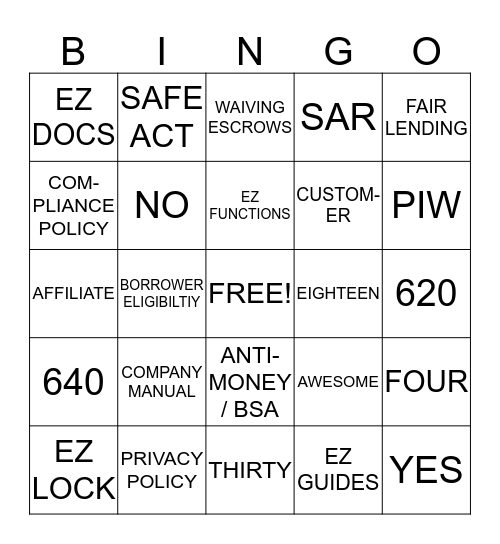 PLATINUMEZ.COM Bingo Card
