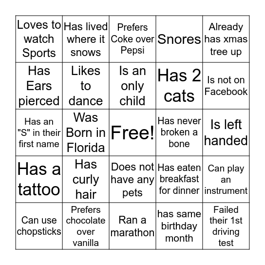 Find someone who... Bingo Card