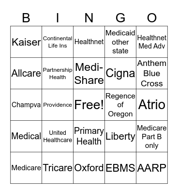 Insurance Bingo Card