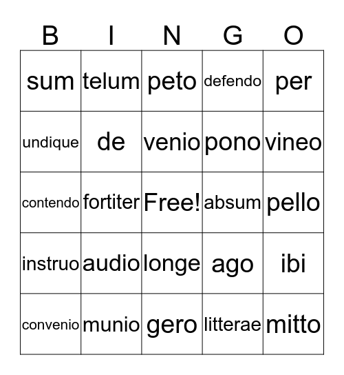 Latin Bingo Card