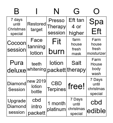 Christmas tanning bingo Card