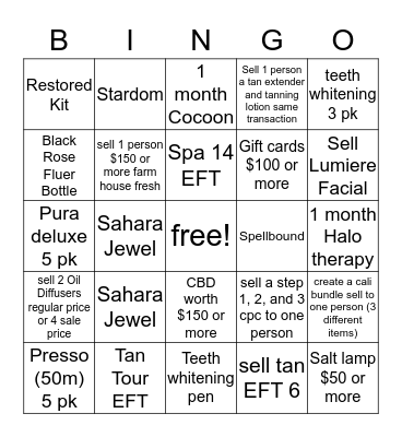 Christmas tanning bingo Bonus Bingo Card