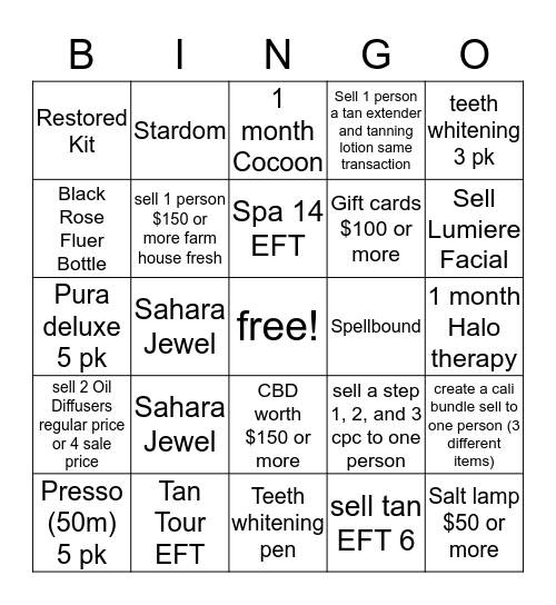 Christmas tanning bingo Bonus Bingo Card