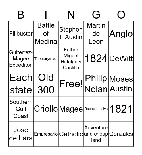 Mexican National Era BINGO Card