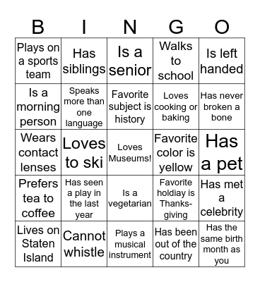 Teen Leaders Bingo Card