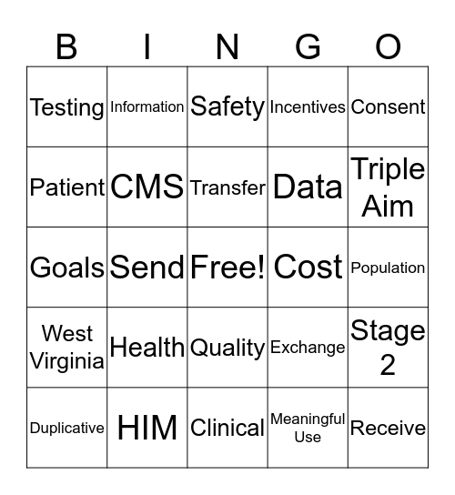 Health Information Exchange Bingo Card