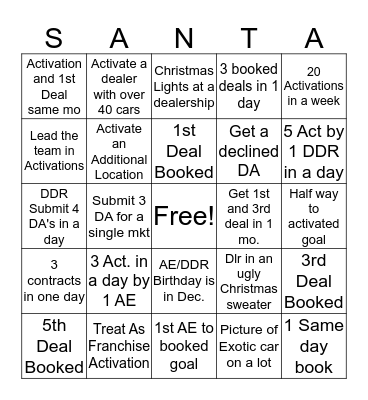 Santa Sales Bingo! Bingo Card