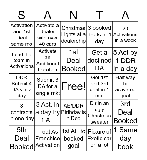 Santa Sales Bingo! Bingo Card