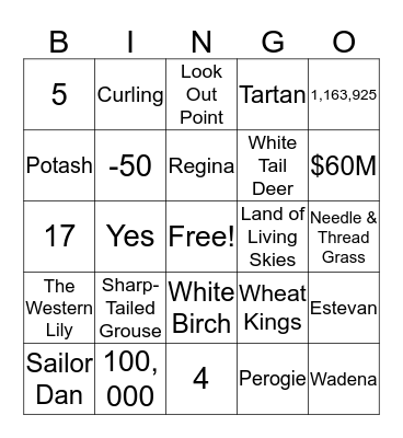 Saskatchewan Bingo Card