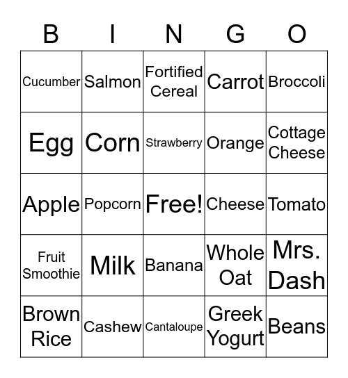 Nutrition for the Elderly Bingo Card