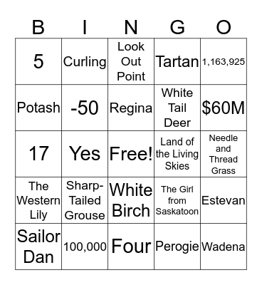 Saskatchewan Bingo Card