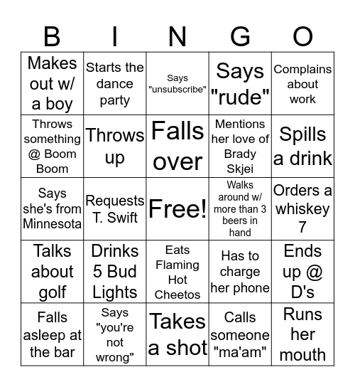 Kelsey's Birthday Bingo Card