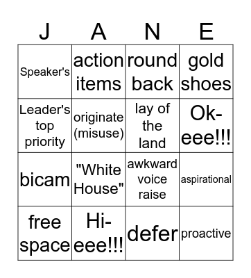 Jane Lee Bingo Card