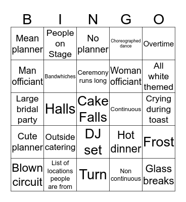 Wedding Bingo Card