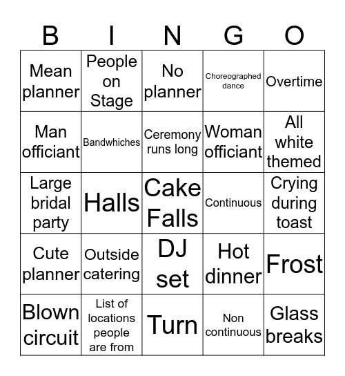 Wedding Bingo Card