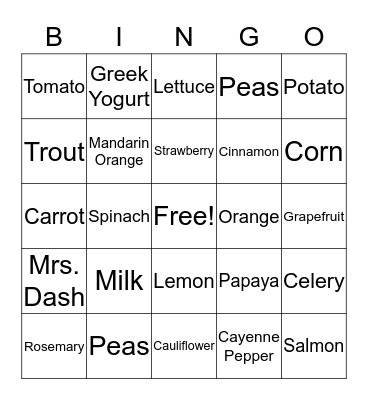 Nutrition for the Elderly Bingo Card