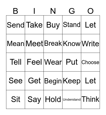 Irregular Past Tense Verbs Bingo Card