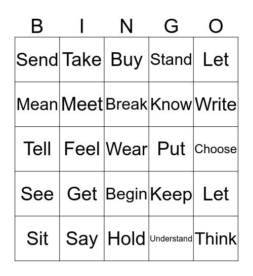 Irregular Past Tense Verbs Bingo Card
