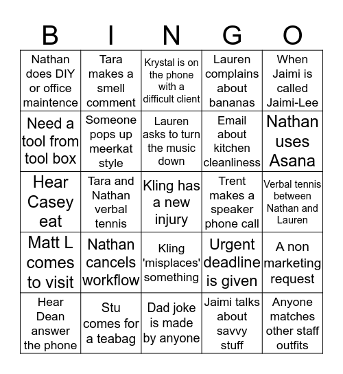 Ausbuild Office Bingo Card