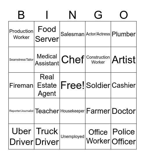 JOB TITLES Bingo Card