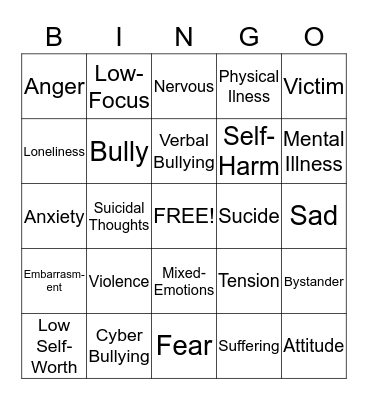 Bullying Bingo Card