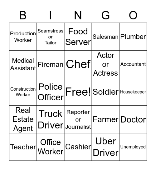 JOB TITLES Bingo Card