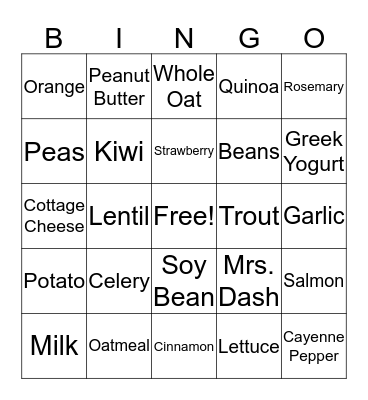 Nutrition for the Elderly Bingo Card