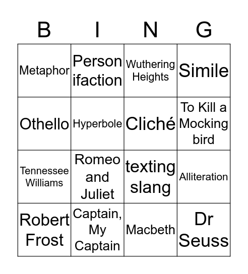 Potential English Teacher Bingo Card