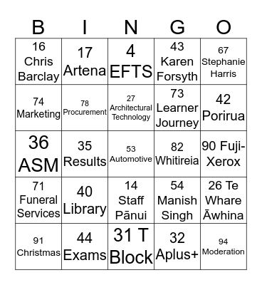 WelTec Bingo Card