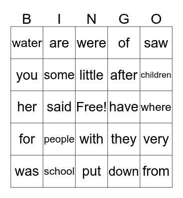 Level 1 sight word  Bingo Card