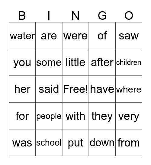 Level 1 sight word  Bingo Card