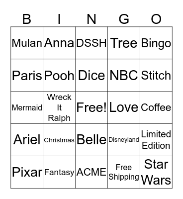 Disney Kriss Bingo Card