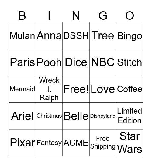 Disney Kriss Bingo Card