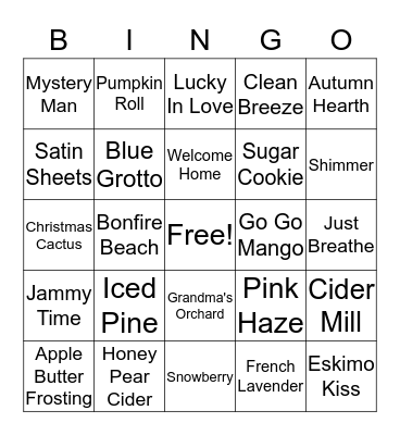 Scentsy Bingo Card
