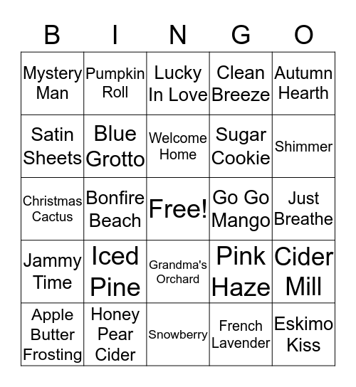 Scentsy Bingo Card