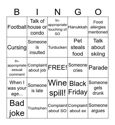 Thanksgiving Bingo ;) Bingo Card