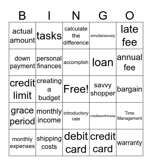 Personal Finance Bingo Card