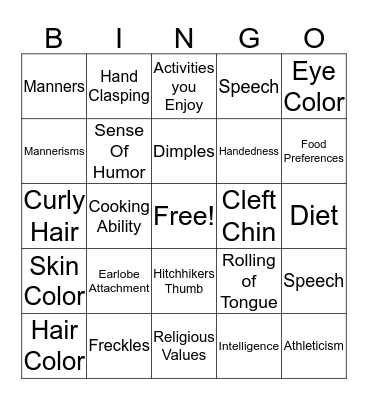 Inherited Traits and Learned Behaviors  Bingo Card