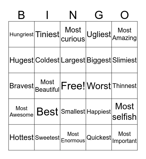 COMPARATIVES AND SUPERLATIVES Bingo Card