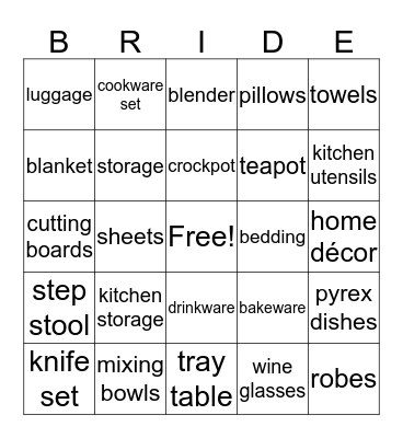 Michael & Stephanie's Bridal Shower Bingo Card
