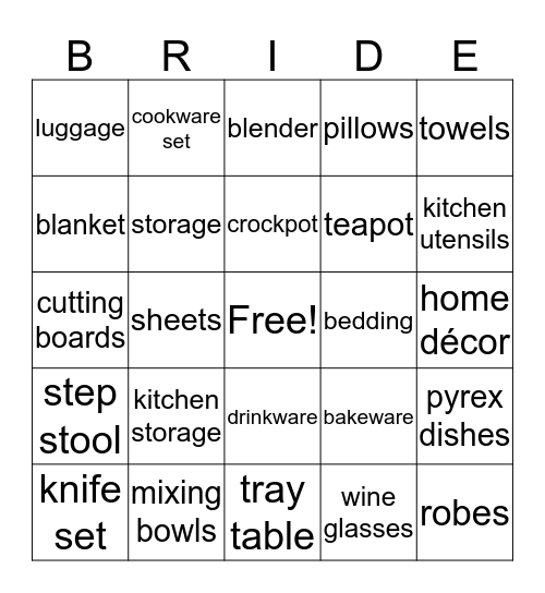 Michael & Stephanie's Bridal Shower Bingo Card