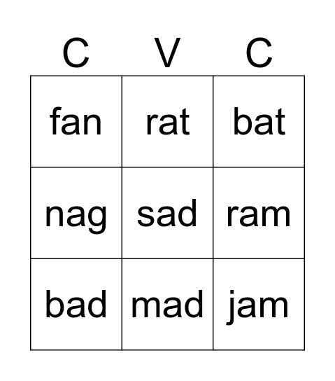 A WORDS Bingo Card