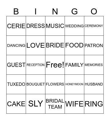 BRIDE TO BE Bingo Card