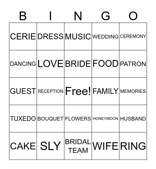 BRIDE TO BE Bingo Card