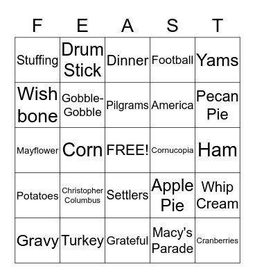 Turkey Day Bingo Card